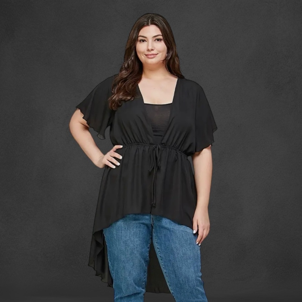 Plus Hi-Low Hem Draped Cardigan